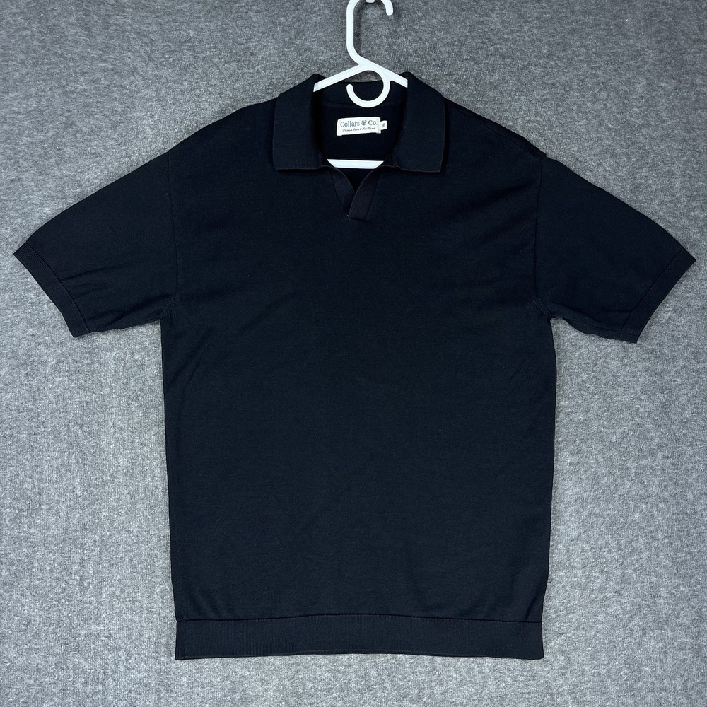 Collars & Co Sweater Polo Shirt Mens M Black Silk Cotton Blend Johnny Collar